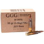 Патрон GGG кал. 223 Rem (5,56х45) пуля FMJ, масса 3.56 гр/55 гран фото Патрон GGG кал. 223 Rem (5,56х45) пуля FMJ, масса 3.56 гр/55 гран фото